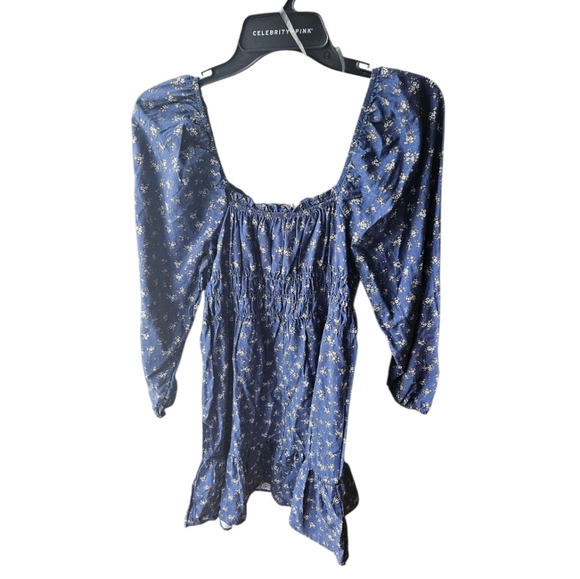 Celebrity Pink Floral Print Blue Babydoll Mini Dress Size S Bohemian - Picture 3 of 8